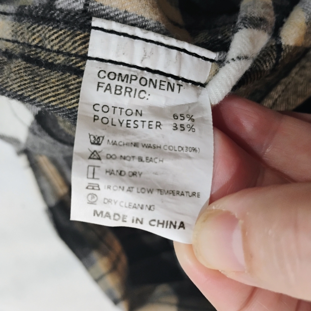 Men's Plaid Button Down Shirt in Black, White, and Tan - Picture 5 of 8